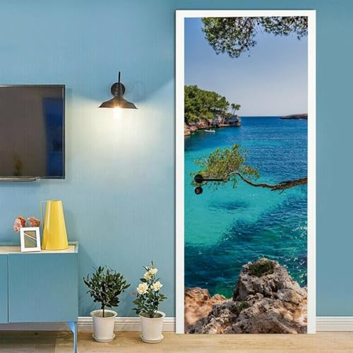 Türtapete Selbstklebend Meerblick Türfolie Türposter 3D Fototapete Natürliche Landschaft Türaufkleber Abnehmbar Tür Aufkleber Wandtattoo für Kinderzimmer Badezimmer 77x200 cm G/T682