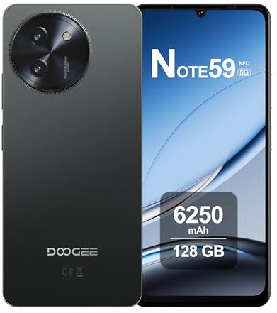 DOOGEE NOTE 59 5G Smartphone Unlocked, 32GB+128GB, 6.75 120Hz IPS, T8200 6nm Octa Core Android 15 Mobile Phone, 16MP+8MP Camera, 6250mAh Battery, Dual 5G Dual SIM, Widevine L1, GPS NFC Black