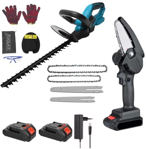 Tagliasiepi a Batteria 72V 5.0Ah con Lama da 50 cm e 2 Batterie, Tosasiepi Elettrico Potente e Leggero, Inclusa Mini Motosega da 6 Pollici per Potatura e Giardinaggio