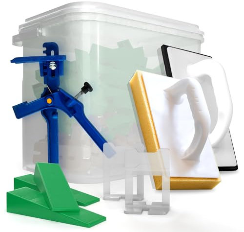 Kronen-Hansa Tile Leveling Kit, Tile Laying Aid 2 mm Joint Width, 100 Pull Tabs, 100 Wedges, Pliers, Grout Board and Hydro Sponge Washing Board