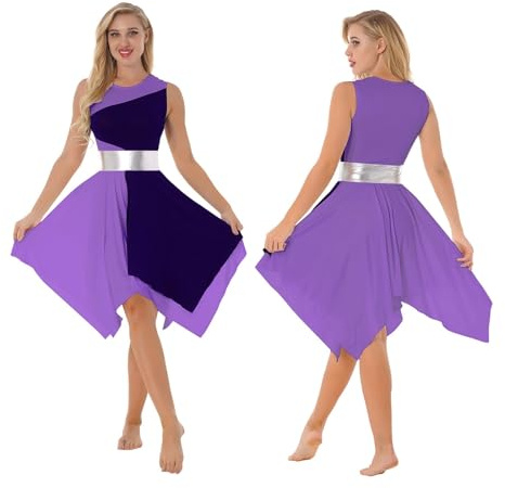 JBJYGSG Costume de Spectacle de Danse lyrique for Femmes, Robe de soirée de Bal, vêtements de Danse de Gymnastique pour Les Spectacles De Danse(Purple B,S)