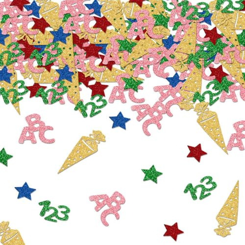 100 Stück Einschulung Deko Konfetti - Schulanfang Streudeko ABC 123 Tischdekoration für Schuleinführung Deko, Tischdeko Einschulung Schulkind Mädchen Junge