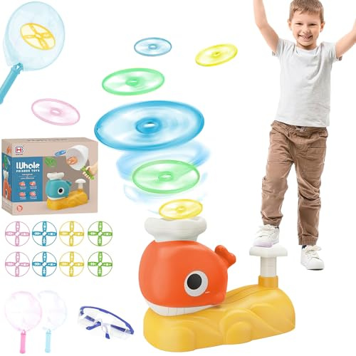CIGAA Outdoor Spielzeug für Kinder, Fliegende Scheibe Launcher Gartenspielzeug, Outdoor-Spiele für Kinder Fliegende Teller Spielzeug Geschenke für 3-10 Jahre alte Junge Mädchen, Orange