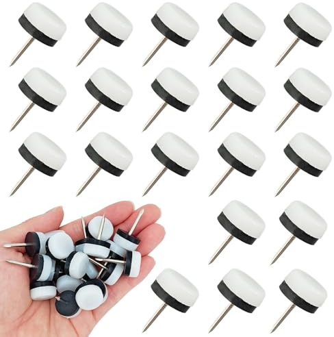 Acoeitl 20 feltrini con chiodo per mobili, diametro 18 mm, in nylon bianco, a doppio spessore, protezioni per pavimenti di sedie, mobili, tavoli, tappeti e pavimenti in legno