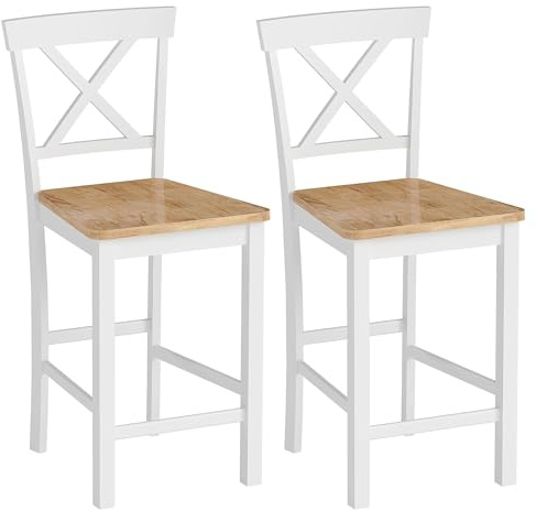 HOMCOM Barhocker 2er Set Barstuhl Armlose Küchenstühle aus Massivholz mit Rückenlehne und Fußstütze, Tresenhocker mit Landhaus-Stil für Küche, Wohnzimmer, Esszimmer Eiche