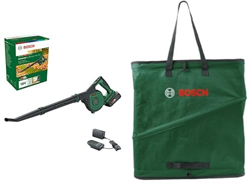 Bosch Akku-Laubbläser UniversalLeafBlower 18V-130 (1x 2,5-Ah-Akku und Ladegerät) + Pop-Up-Sack, kompakt 60 l (Faltbarer Sack für praktisches Aufsammeln von Gartenabfällen)