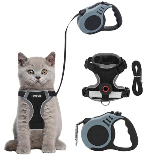 Bindokun Juego de arnés y correa para gato, arnés para gatito a prueba de escape con correa para gato, correa retráctil automática de 16.4 pies para jardín, chaleco suave ajustable reflectante +