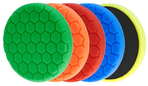 QWORK® 5-teilige Schaumstoff-Polierpads 125mm, Wiederverwendbare Polierschwamm zum Polieren, Wachsen, Versiegeln und Glasieren - Verwendung mit Exzenter Poliermaschine Schleifmaschine