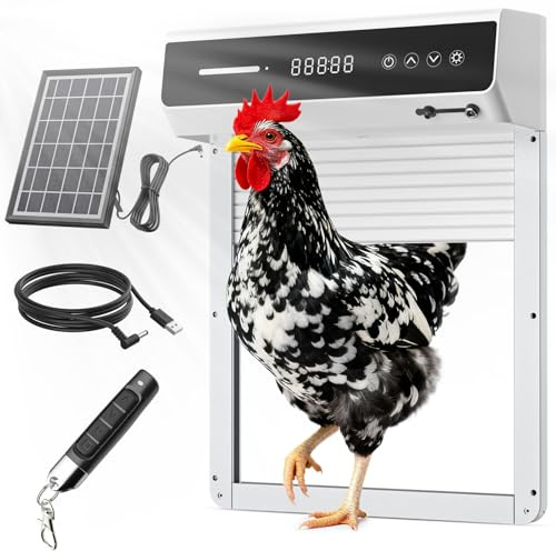 Hühnerklappe Automatisch Solar - Automatische hühnerklappe mit Fernbedienung, Lichtsensor & Timer - Sicherheit & Seelenfrieden: Sicherheitsmechanismus, Intelligenter Einklemmschutz(Weiß)