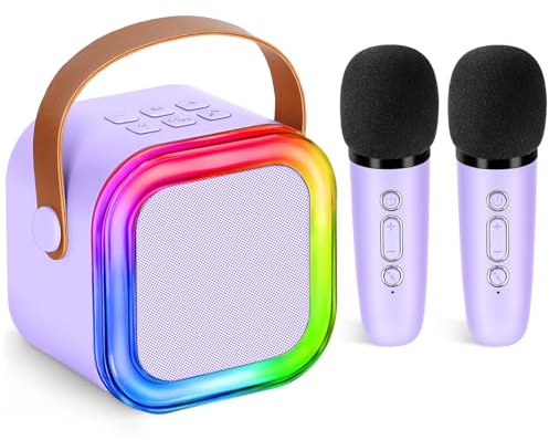 Karaoke Maschine für Kinder und Erwachsene, Mini Karaoke Mikrofon, kabellos, tragbarer Bluetooth-Lautsprecher mit Schwammüberzug, Geschenkspielzeug für Mädchen ab 4, 5, 6, 7, 8, 9, 10 (Lila)