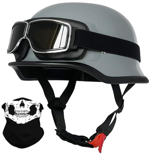 Mezzo Casco Da Motociclista Stile Tedesco Con Occhiali,Caschi Jet E Demi- Omologato ECE Scooter Cruiser Unisex Casco A Scodella 6,M/(57~58cm)