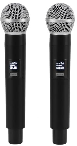Fafeicy UHF per Microfono Portatile Wireless da 2 Pezzi con Cancellazione del Rumore, Microfono Karaoke a 4 per Performance Professionali di Feste di Duetto e Canto