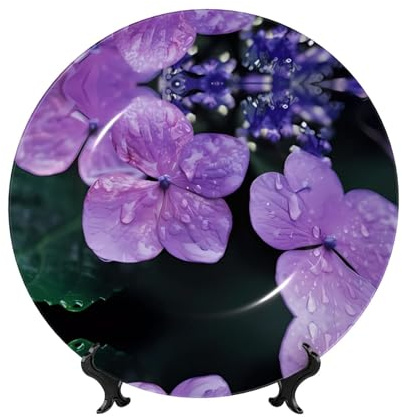 POEZJZW Hydrangea Flower Pattern Bone China Decorative Plate, Smooth and Non-Injurious to Hands, Classic Artwork Suitable for Home and Office 8in