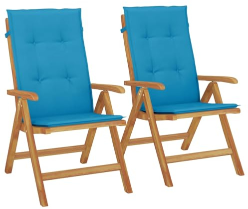 CIOURSTO Trädgårdsstolar, Massivt Teak och Vattenbaserad Färg, Hopfällbar Trädgårdsstol med Kuddar och Justerbart Ryggstöd, 60 X 74,5 X 104 cm (120 x 50 x 3 cm)