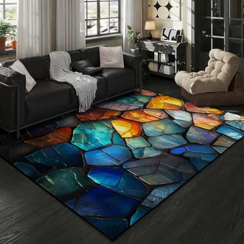8x10 Colorful Stones Rug, Abstract Stones Rug, Rainbow Marble Rugs, Luxury Marble Rugs, Crystal Gemstone Carpet, Non-Slip Washable Carpet, Abstract Living Room Bedroom Kitchen