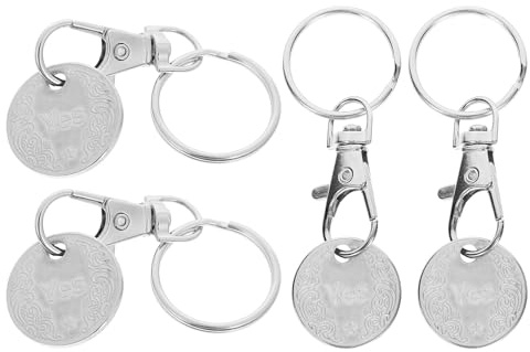 UTHCLO 4pcs Metal Shopping Trolley Token Keychain Set, Stainless Steel Portable Key Ring Pendant for Supermarket Cart Access, Lightweight Token Key Rings for Grocery Shopping