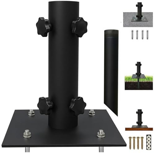 BONJUME Schirmständer Sonnenschirm, Bodenhülse Aus Stahl Mit Stabiler Bodenplatte Halter für Sonnenschirmstange 25-38 mm Zum Verschrauben Auf Holz Oder Beton für Garten Balkon Und Terrasse