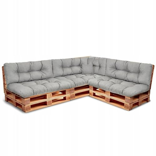 Wool & Home Palettenkissen Set für Gartenmöbel, 8-Teilig, Gesteppt, mit Polsterschaumfüllung, für Lounge, Palettensofa, Terrasse, Balkon und Garten Grau