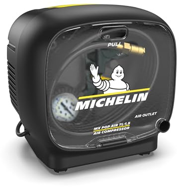MICHELIN, Compressore Portatile SENZA SERBATOIO MX POP AIR TL-1,5, + Kit (Include Tubo in Gomma 3m, Pistola di Gonfiaggio, Ugello Lungo di Soffiaggio, 3 Ugelli di Gonfiaggio), Motore da 1,5 hp