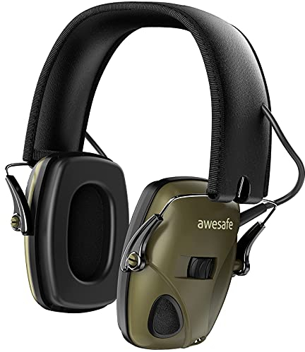 awesafe Casque de tir antibruit électronique GF01 Réduction du Bruit Maximisation du Son Sécurité Electronique Casque antibruit, Protection Auditive,Idéal pour Le Tir et la Chasse(Vert)