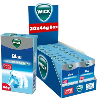 WICK Hustenbonbons Blau Clickbox mit Menthol ohne Zucker – 20 x 46 g