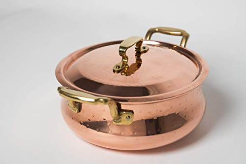 Casseruola Bombata in Rame martellato a mano + Coperchio incluso