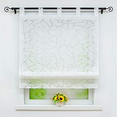 Joyswahl Raffrollo Ausbrenner Raffgardinen mit Schlaufen »Jessica« Gardinen BxH 100x140cm Weiß Baum 1er Pack