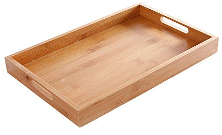 Wooden Serving Tray with 2 Handles - Wood Ware Tray Tea Rectangular Home Water Kitchen Trays - Medium 30 X 20 X 4cm