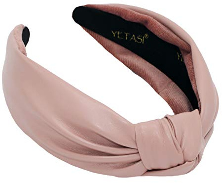 YETASI Leather Headbands for Women Pink Trendy Head bands for Women's Hair Knotted Headband is a Top Knot Womens Headbands Girl Fashion Designer