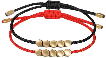 Tibetanisches Kupfer-Perlen-Armband – GOODCHANCEK handgefertigtes, buddhistisches Armband, verstellbares Glücksarmband, schwarz und rot, für Damen und Herren