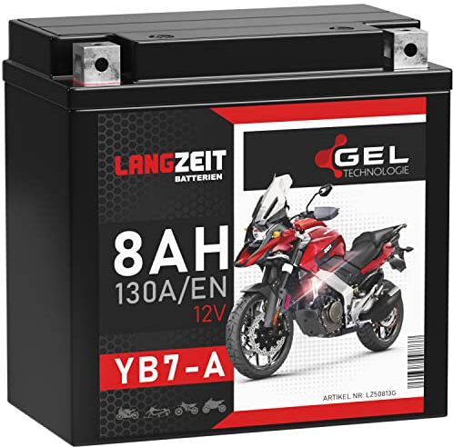 LANGZEIT YB7-A Motorradbatterie 12V 8Ah 130A/EN GEL Batterie 12V 50813 12N7-4A doppelte Lebensdauer vorgeladen auslaufsicher wartungsfrei