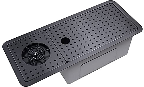 Évier En Acier Inoxydable Noir de 23 Pouces, Avec Rince-verre Haute Pression, Ensemble de Vidange, Couvercle Anti-goutte - Pour Cuisine, Bar, Café