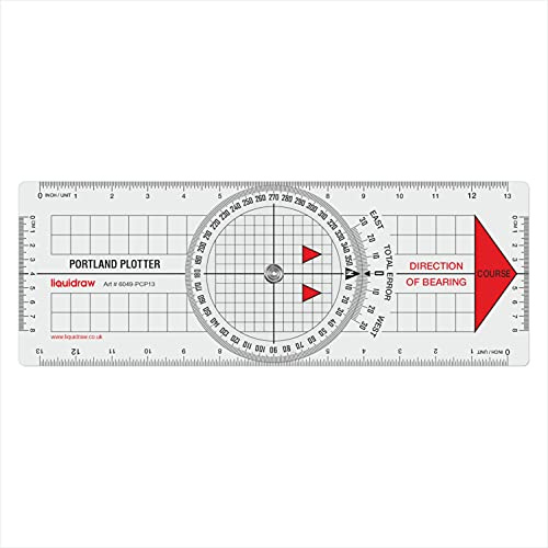 Liquidraw Portland Course Plotter con transportador marino | Transportador de navegación | Herramienta útil para navegación marina | Hecho de acrílico transparente fuerte | Marcas claras audaces |