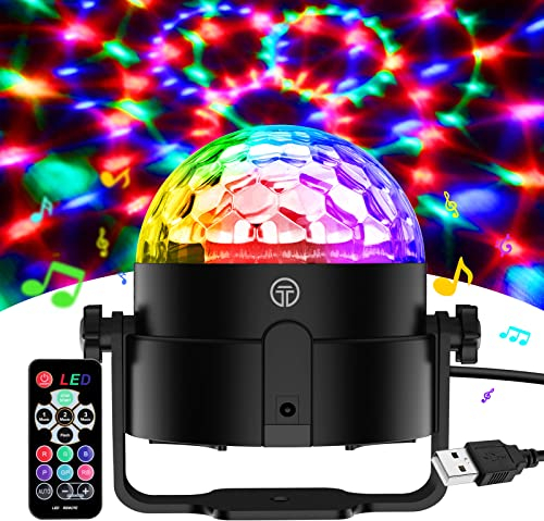 Gobikey Disco Lights, 360°Rotation Sound Activated 【Portable 】 Disco Ball Lights with 4M/13ft USB Power Cable, 3W RGB Party Lights with Remote Control for Birthday/Family Gathering/Party/Home