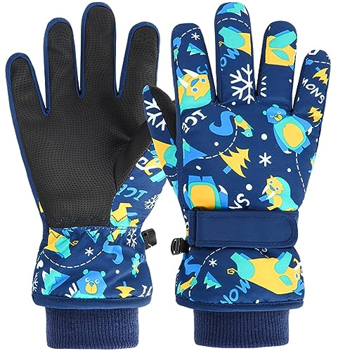 Azarxis Gants de Ski Enfants Moufles de Ski Gants Neige Chaud Hiver Moufles Coupe-Vent Snowboard pour Garçon Fille Randonnée Patinage (M (7-9 Ans), 02 Bleu Marin)
