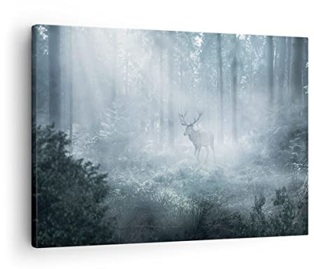 ARTTOR Bilder auf Leinwand 70x50cm Wandbild Wald Tiere - 4667 | Reh Dämmerung Klein Wanddekoration Wohnzimmer Schlafzimmer Küche Wanddeko Wand Kunstdruck Wandkunst Wall Decor ARTTOR