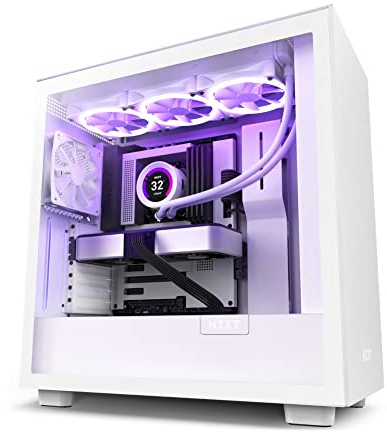 NZXT H7 - CM-H71BW-01 - ATX Mid Tower PC Gaming Case - Front I/O USB Type-C Port - Quick-Release Tempered Glass Side Panel - Vertical GPU Mount - Integrated RGB Lighting - White