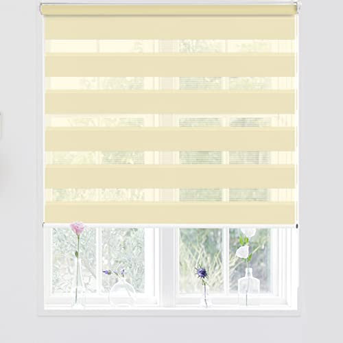 Kokorona Day and Night Zebra Roller Blinds, Dual Layer Fabric Zebra Window Blinds for Bedroom, Light Filtering Privacy Day Night Blinds, 50cm Wide x 150cm Length, Beige