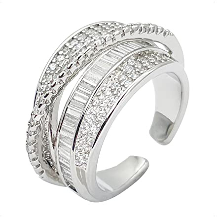 KONFEN Anelli regolabili da donna, anello di eternità in zirconia cubica, anello di moda, regali di gioielli da donna per ragazze (argento)