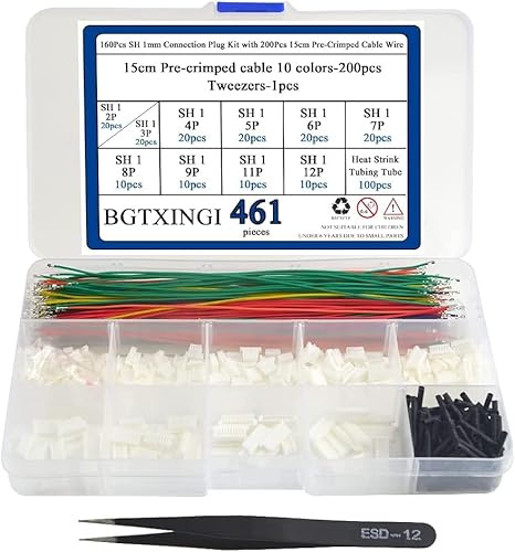 BGTXINGI 140 Pieces SH 1mm Connector Kit with 200 Pieces 15cm Pre-Crimped Cable Wire 3/4/5/6/7/8/9/10/12 Pin House, Compatible with JST PH Connector