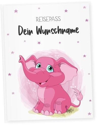 Reisepasshülle für Kinder personalisierbar | Kinderreisepasshülle mit Personalisierung/Namen | Schutzhülle personalisierbar mit Elefant