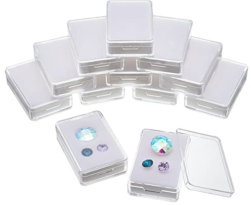NBEADS 12 Pcs Gemstone Display Box, 1.45x2.24x0.6 Transparent Acrylic Rectangle Jewelry Display Container Diamond Storage Box with Clear Top Lids and White Sponge for Bare Stone Diamond