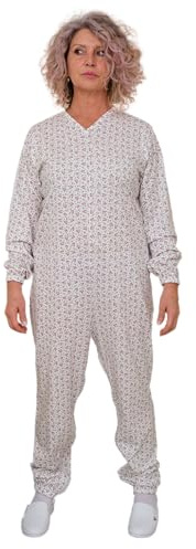 FERRUCCI COMFORT Pijama de algodón fresco para ancianos, manga larga, cierre de espalda e interior de pierna, incontinencia, Alzheimer, fabricado en Italia