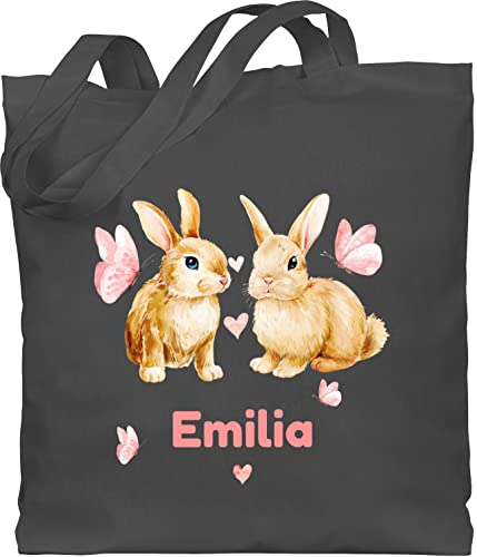 Baumwolltasche - Hase - Süße Hasen Mädchen Osterhasen Geschenk I - Unisize - Dunkelgrau - ostertasche stoffbeutel kindergarten hasenmotiv ostern stofftasche ostergeschenke hasentaschen rabbit