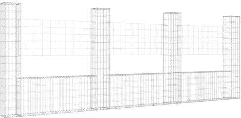 vidaXL U-Shape Gabion Basket with 4 Posts Iron 380x20x150 cm