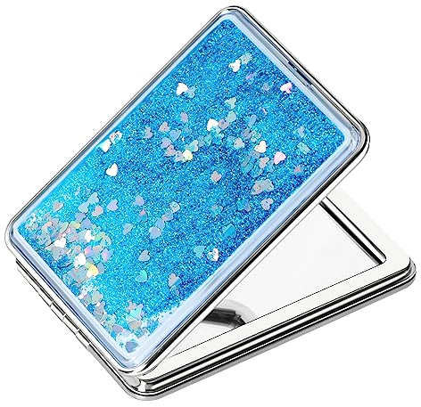 Aruicheng Taschenspiegel Klein Schminkspiegel Reisespiegel Klappspiegel mit Vergrößerung 1X/2X Tragbarer Handspiegel Doppelseitig Makeup Mirror Für Geldbörsen und Reisen, Blau