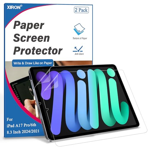 XIRON 2 Stück Paperfeel Schutzfolie für iPad mini 6 2021 & A17 Pro 8,3 Zoll, Papier Folie Blendfreiem zum Zeichnen, Anti Fingerabdruck Matte PET Papierfolie Displayschutz Schreibe wie auf Papier