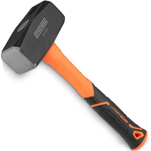 EffektWerk - Club Hammer - 2 kg / 4.4 lb - Heavy-Duty Sledgehammer w/ 24 cm Shock Absorbing Fibreglass Rubber Handle - Drilling Sledge Hammer w/Forged Steel Head for Demolition Work