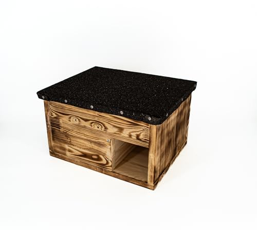 CAWI Igelhaus mit Boden und wetterfestem Dach,Labyrintheingang - Igelfutterhaus aus Holz - Ganzjährig perfekt für den Igel Winterschlaf & als Nisthaus für die Igelfamilie - Igelhaus - winterfestes.