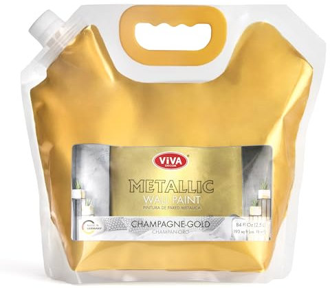 Viva Decor Metallic Wandfarbe 2,5 L - Champagner - Effektfarbe Wand für stilvolle Wandgestaltung, wasserbasiert & abriebfest, leicht aufzutragen, langlebige Wandfarbe mit intensivem Metallic Effekt